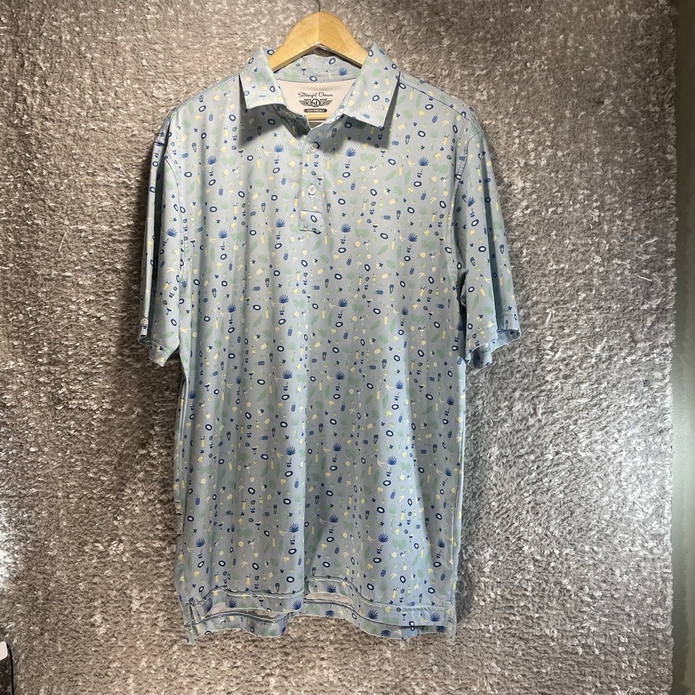Straight Down Performance Polo Shirt Mens L Cocktail Print, Golf, Sports Outdoor